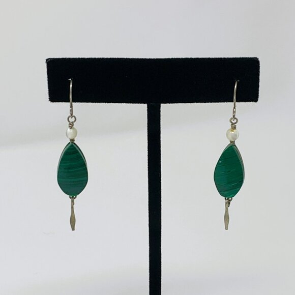 Malachite Drop Earrings with Shell Beads - Picture 3 of 11